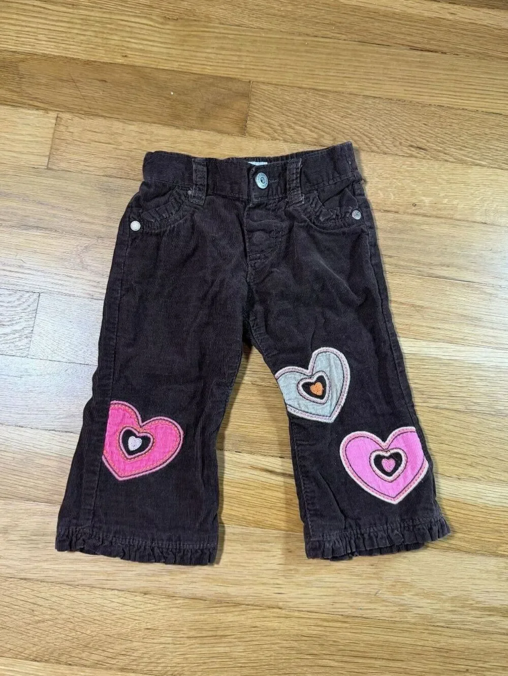 Osh Kosh B'josh Y2K Girls' Brown Corduroy Pants W Heart Embroidery Size 9M